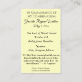 Carte De Visite Confirmation de sacrement d'hôte de colombe de (Dos)