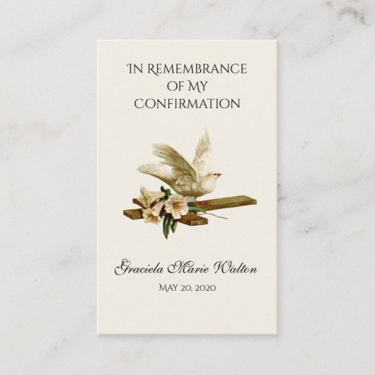 Carte De Visite Confirmation du souvenir Gold Dove Cross Lily (Devant)