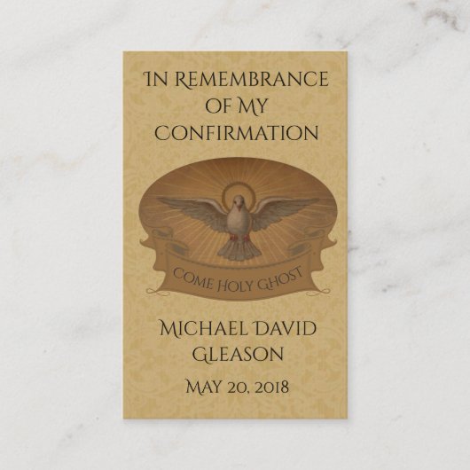 Carte De Visite Confirmation du souvenir Gold Dove Holy Card - (Devant)