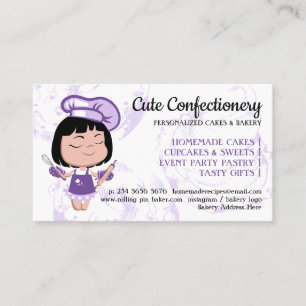 Carte De Visite confiserie Boulangerie mignonne fille Cartoon Chef