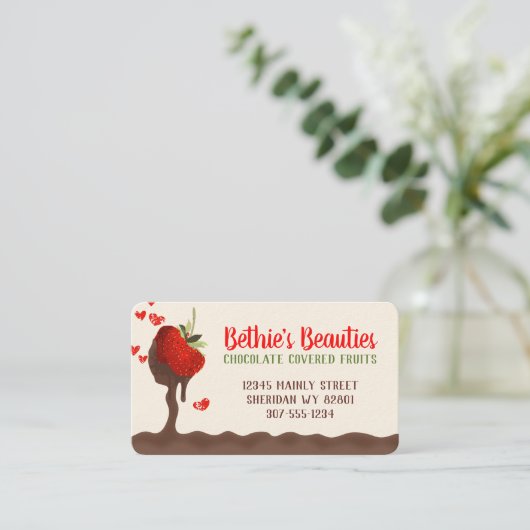 Carte De Visite confitures de fraise trempée au chocolat bu (Debout devant)