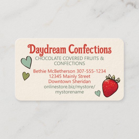 Carte De Visite confitures de fraise trempée recouvertes de chocol (Dos)