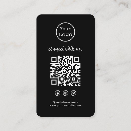 Carte De Visite Connect with | Média social QR Code noir (Devant)
