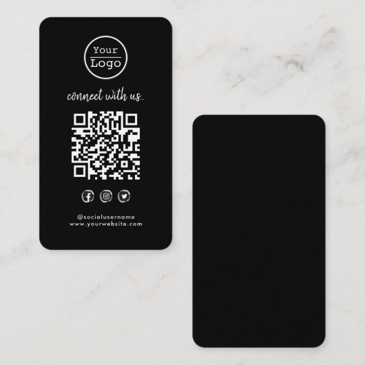 Carte De Visite Connect with | Média social QR Code noir (Devant / Derrière)