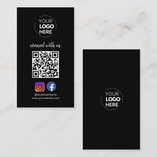 Carte De Visite Connect with | Média social QR Code noir (Devant / Derrière)