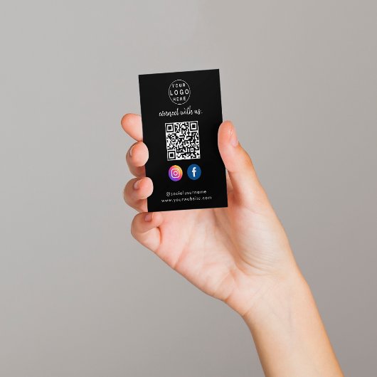 Carte De Visite Connect with | Média social QR Code noir