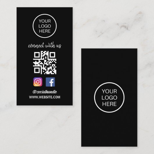 Carte De Visite Connect with | Média social QR Code noir (Devant / Derrière)