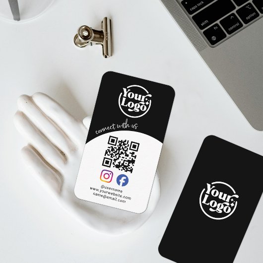 Carte De Visite Connect With Us QR Code Logo Social Media Black 