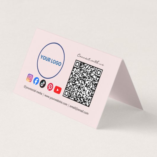 Carte De Visite Connect with us Social Media QR Code Pink Business (Devant)