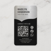 Carte De Visite Connecter Metallic Argent Noir QR Code Social Medi (Devant)