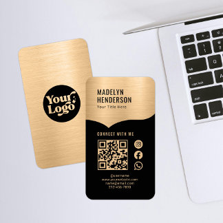 Carte De Visite Connecter Metallic Gold Black QR Code Social Media
