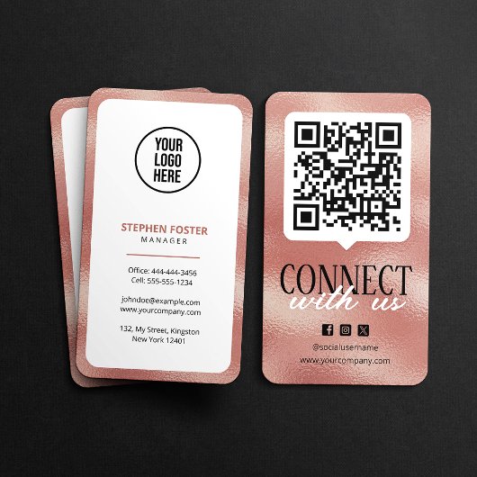 Carte De Visite Connectez-vous à nous QR Code Social Media Rose Go