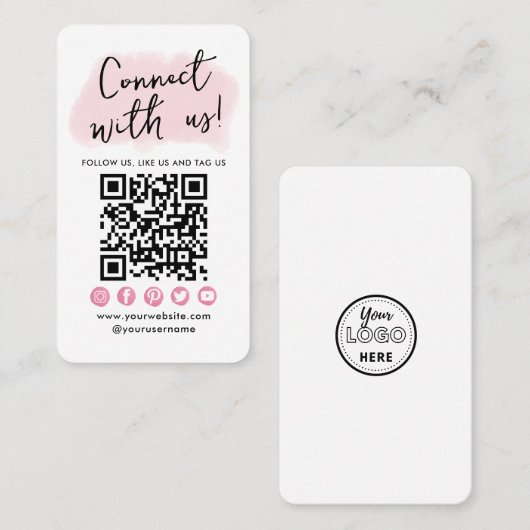 Carte De Visite Connectez-vous aux médias sociaux rose QR Code mod (Devant / Derrière)