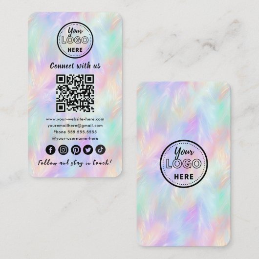 Carte De Visite Connectez-Vous Avec Le Code QR Iridescente Opal De (Devant / Derrière)