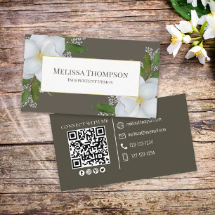 Carte De Visite Connectez-vous avec moi   Code QR Floral Feuillage