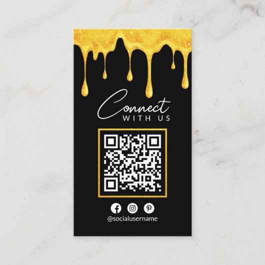 Carte De Visite Connectez-vous avec nous Black Gold Parties scinti (Devant)