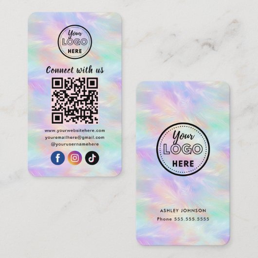 Carte De Visite Connectez-Vous Avec Nous Iridescente Opal Code QR  (Devant / Derrière)
