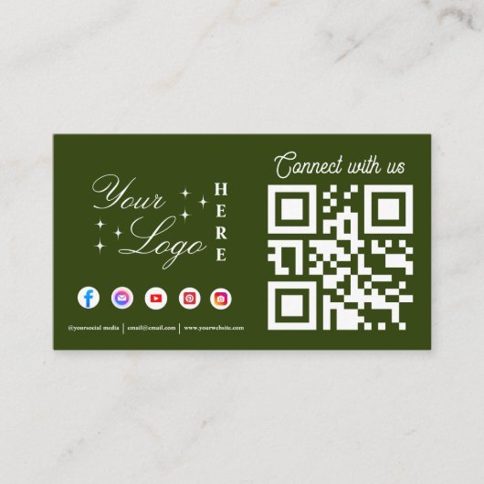 Carte De Visite Connectez-vous avec nous médias sociaux vert QR Co (Devant)
