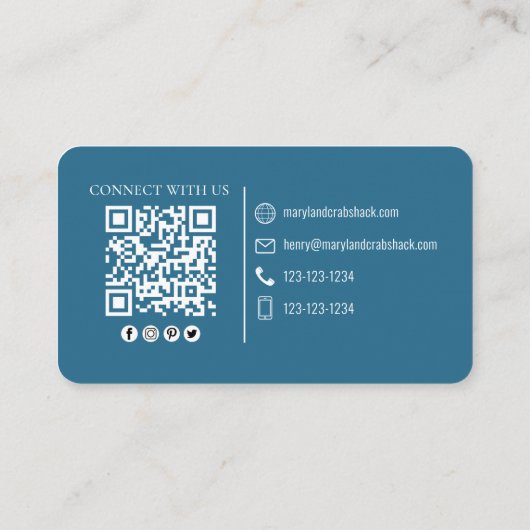 Carte De Visite Connectez-vous avec nous | QR Code Crabe bleu Mer  (Dos)