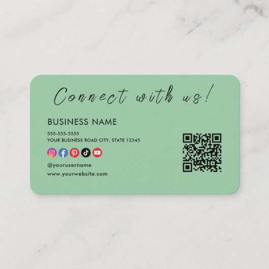 Carte De Visite Connectez-vous avec nous Qr Code Social Media Mint (Devant)