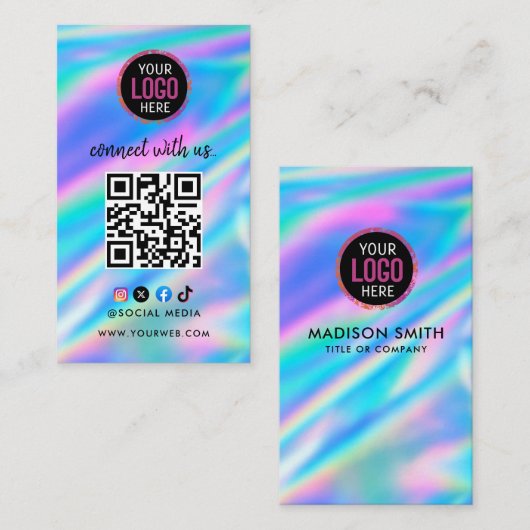 Carte De Visite Connectez-vous avec nous | Social Media QR Code Bl (Devant / Derrière)