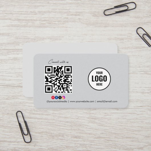 Carte De Visite Connectez-vous avec nous Social Media QR Code Blac (Devant/Arrière en situation)