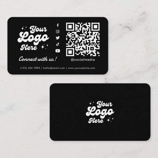Carte De Visite Connectez-vous avec nous Social Media QR Code noir (Devant / Derrière)