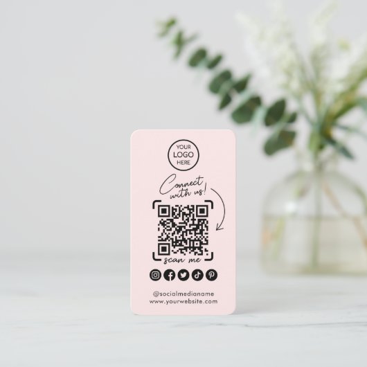 Carte De Visite Connectez-vous avec nous Social Media QR Code Rose (Debout devant)
