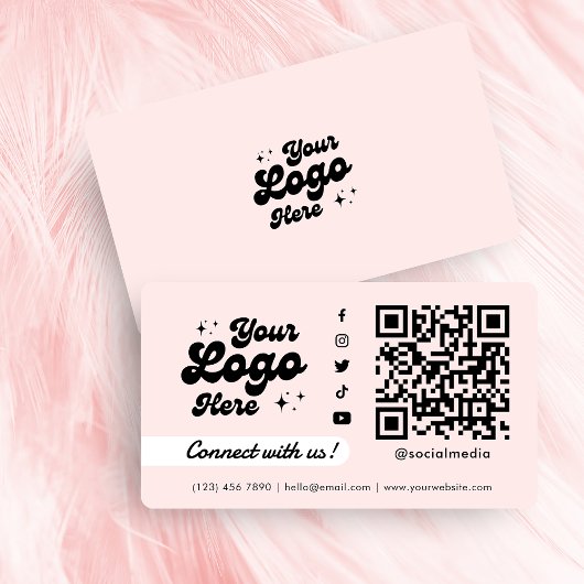Carte De Visite Connectez-vous avec nous Social Media QR Code Rose