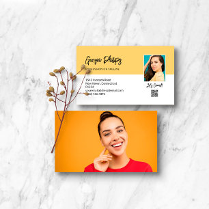 Carte De Visite Connectons le code QR jaune doux photo