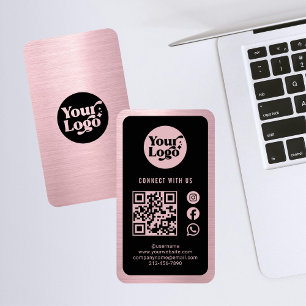 Carte De Visite Connexion Logo Rose noir Code QR Gold Réseau socia