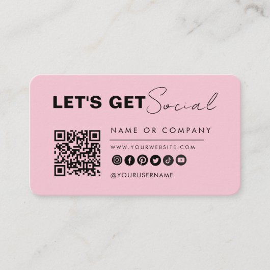 Carte De Visite Connexion Minimale Avec Nous Code Qr Moderne Rose (Devant)