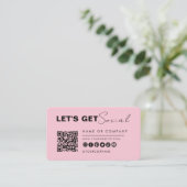 Carte De Visite Connexion Minimale Avec Nous Code Qr Moderne Rose (Debout devant)
