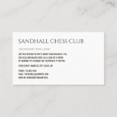 Carte De Visite Conseil d'échecs, Club d'échecs (Dos)