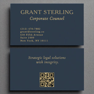 Carte De Visite Conseil d'entreprise Marine Blue Gold QR Code