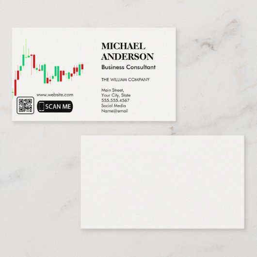 Carte De Visite Conseil marketing | Graphique de données | Code QR (Devant / Derrière)