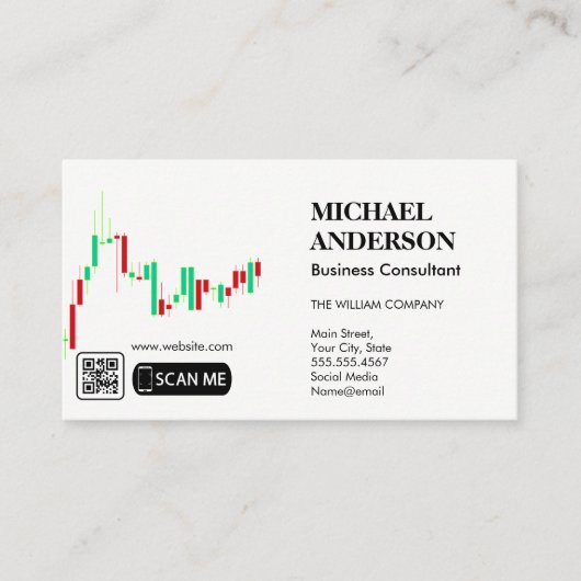 Carte De Visite Conseil marketing | Graphique de données | Code QR (Devant)