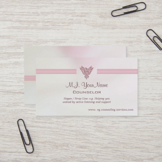 Carte De Visite Conseiller de satin-regard de rose saumoné (Devant/Arrière en situation)