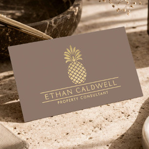 Carte De Visite Conseiller en biens de luxe Gold Pineapple Taupe