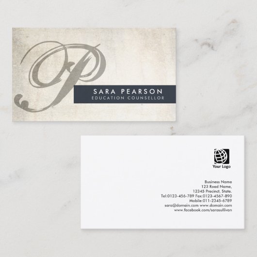 Carte De Visite Conseiller en éducation Grunge Bold Monogramme (Devant / Derrière)