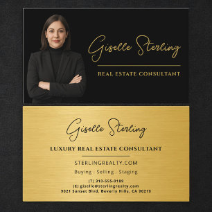 Carte De Visite Conseiller en immobilier Black Gold Metallic