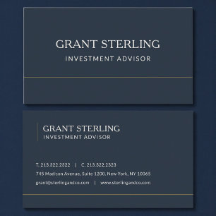 Carte De Visite Conseiller en Investissement Navy Blue Professionn