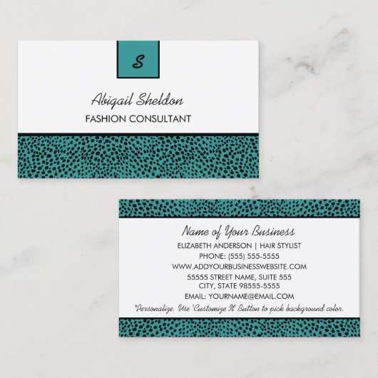 Carte De Visite Conseiller en mode à imprimé animal turquoise (Devant / Derrière)