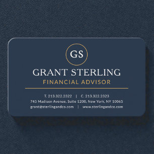 Carte De Visite Conseiller financier bleu marine or luxe