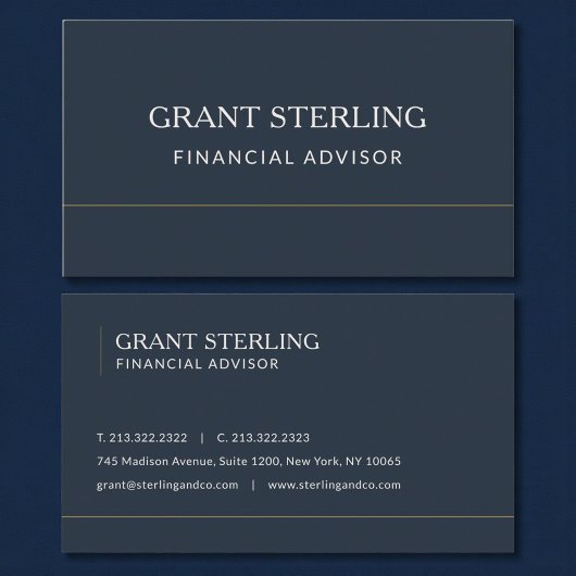 Carte De Visite Conseiller financier bleu marine professionnel