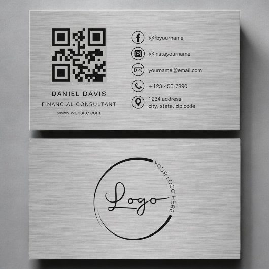 Carte De Visite Conseiller financier Code QR métallique