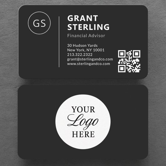 Carte De Visite Conseiller financier Logo noir Code QR Professionn
