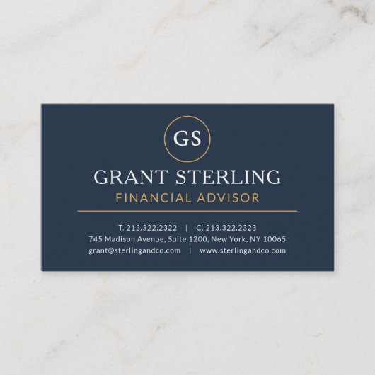 Carte De Visite Conseiller financier Marine Blue Gold Luxe Moderne (Devant)