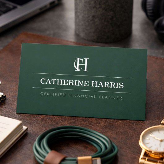 Carte De Visite Conseiller financier Monogramme Professionnel Vert