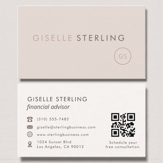 Carte De Visite Conseiller financier QR Code Blush Pink Luxe